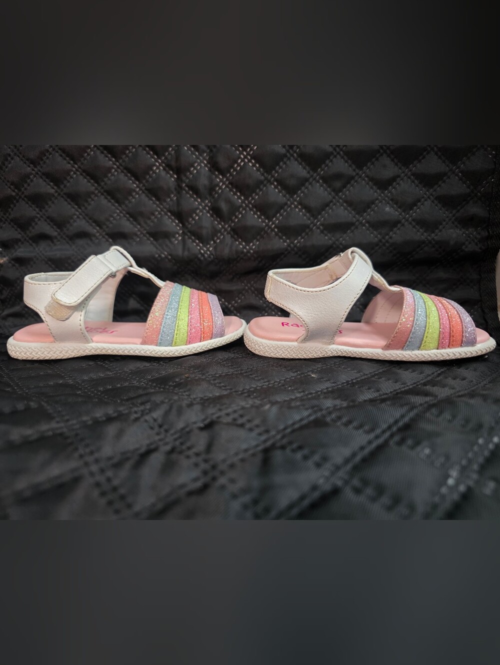 Rachel Shoes Girls' White Sandals with Rainbow Straps - Picture 9 of 11